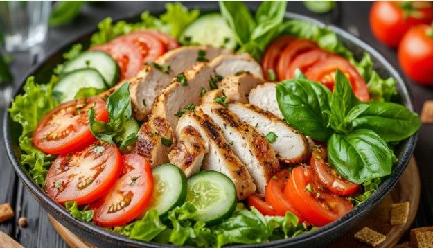 Ароматный и вкусный салат в итальянском стиле с курицей и гренками напомнит лето