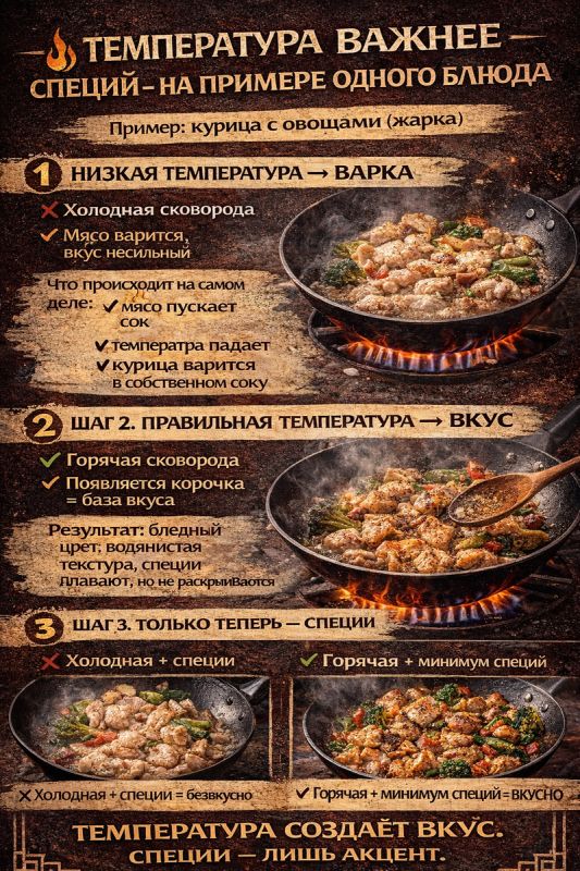 Ощущение вкуса начинается с температуры: как жарить курицу с овощами