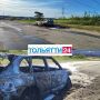 На Поволжском шоссе сгорел автомобиль Porsche Cayenne