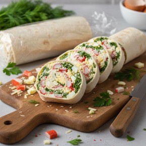 Рулет из лаваша с крабовыми палочками и сыром